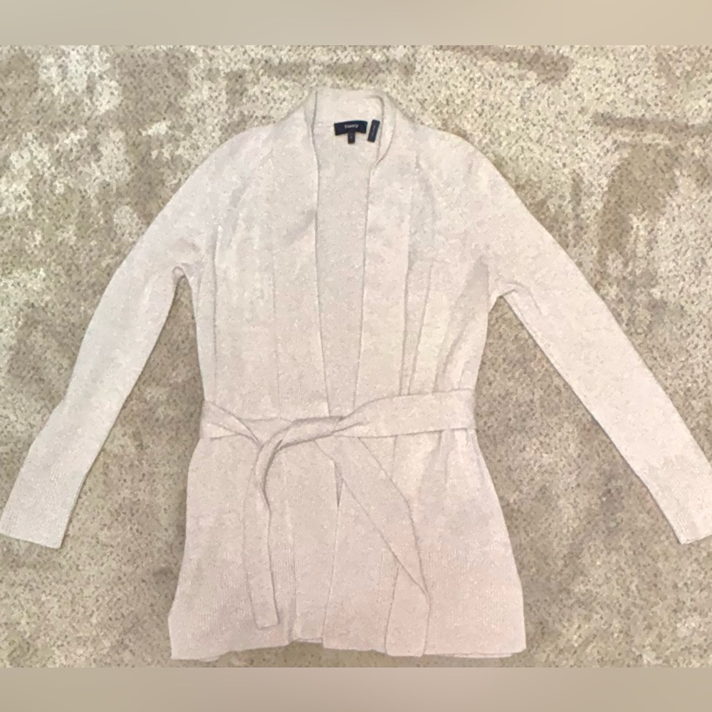 Theory Women’s Malinka Belted  Cardigan Cream 100% Cashmere Size Small